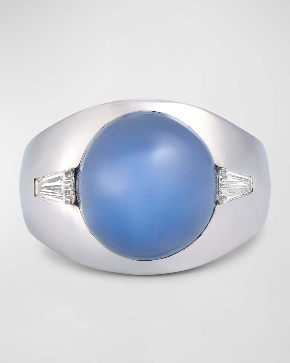 Estate Gents 14K White Gold and Sapphire Gypsy Ring